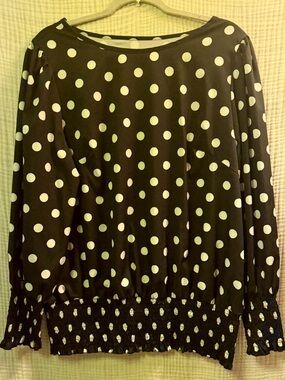 🎀5/$15 black & white Emery Rose Polka Dot Long Sleeve Smocked Waist blouse 2XL-I